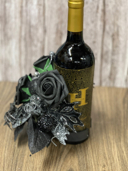 Halloween Floral Bottle Bouquet, Spooky Black Rose Centerpiece, Spider Candle Holder Arrangement, KatsCreationsNMore
