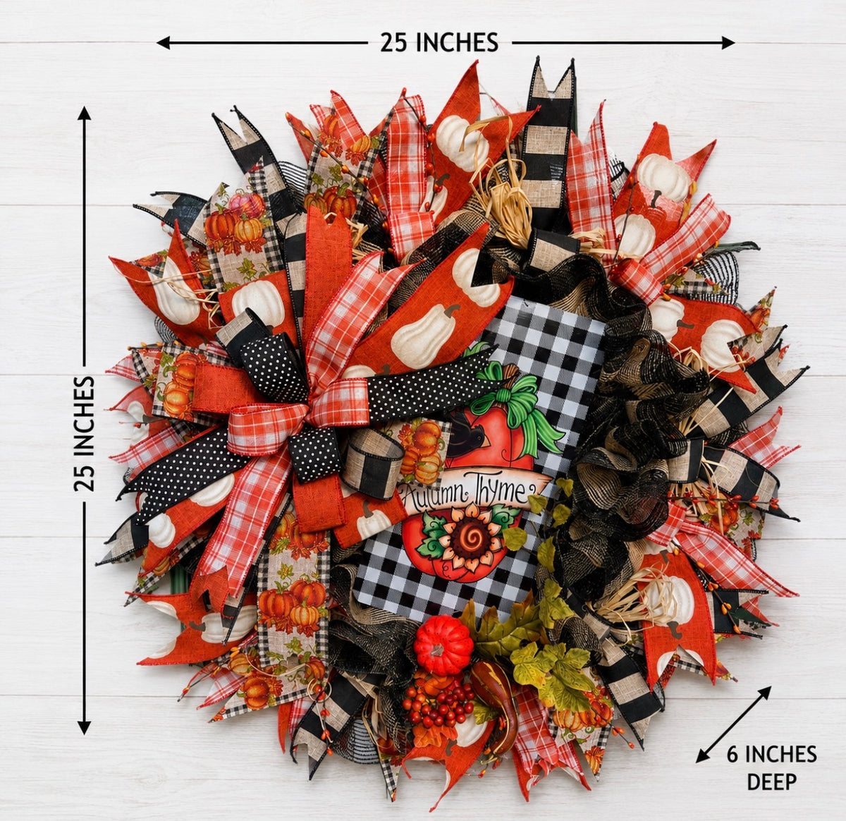 Fall Pumpkin Wreath, Autumn Thyme Crow Front Door Decor