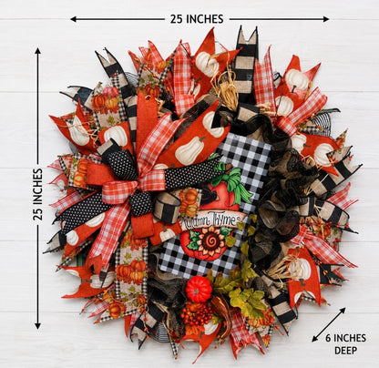 Fall Pumpkin Wreath, Autumn Thyme Crow Front Door Decor