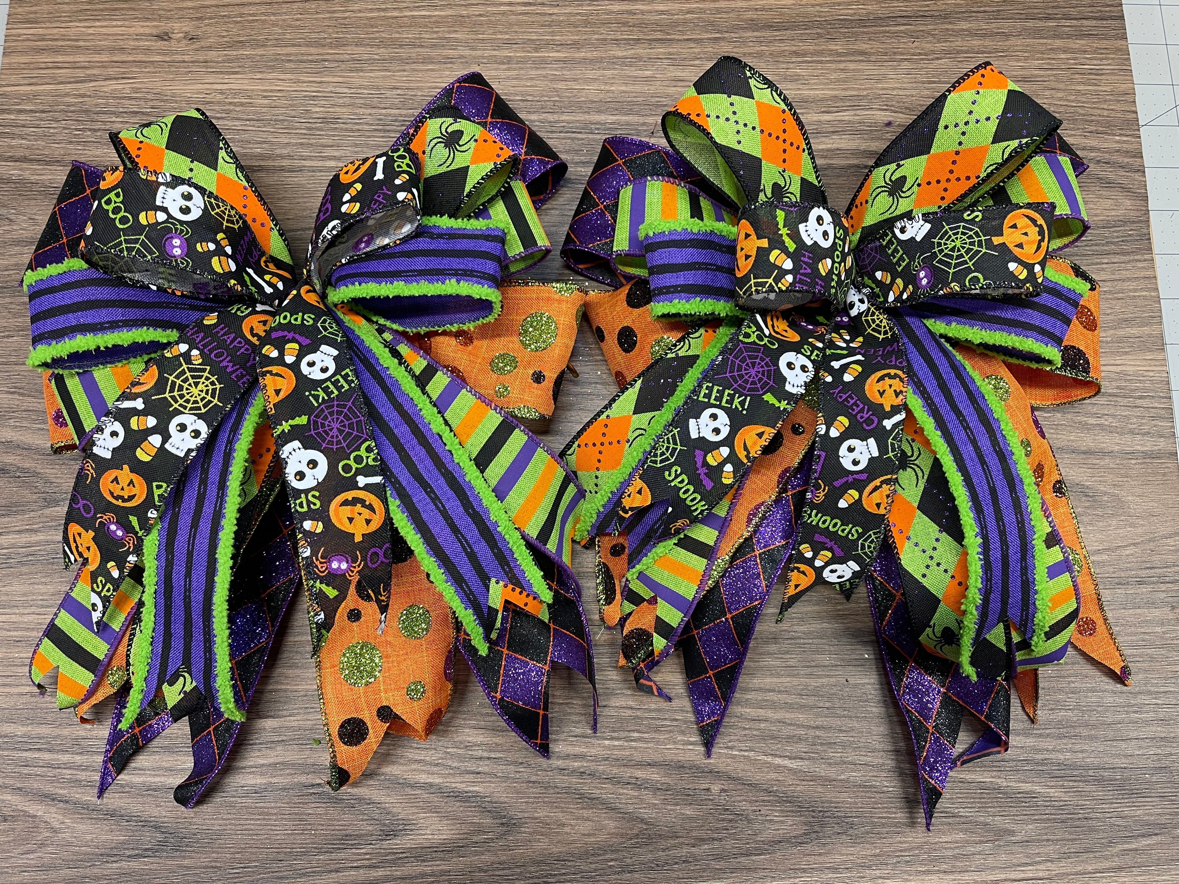 Halloween Bow Set, Mantle Bows, Carriage Light Decor, Fall Outdoor Decor, Stairway Bow Set