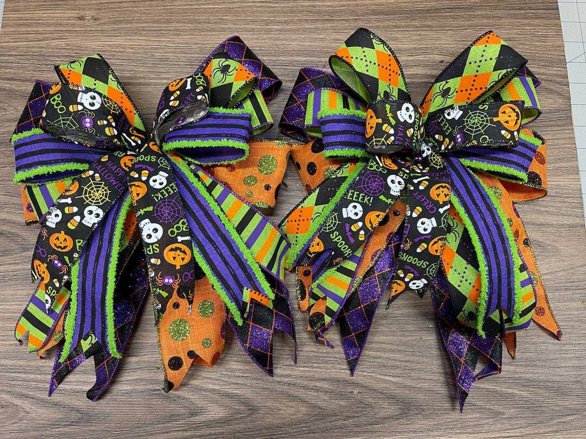 Halloween Bow Set, Mantle Bows, Carriage Light Decor, Fall Outdoor Decor, Stairway Bow Set