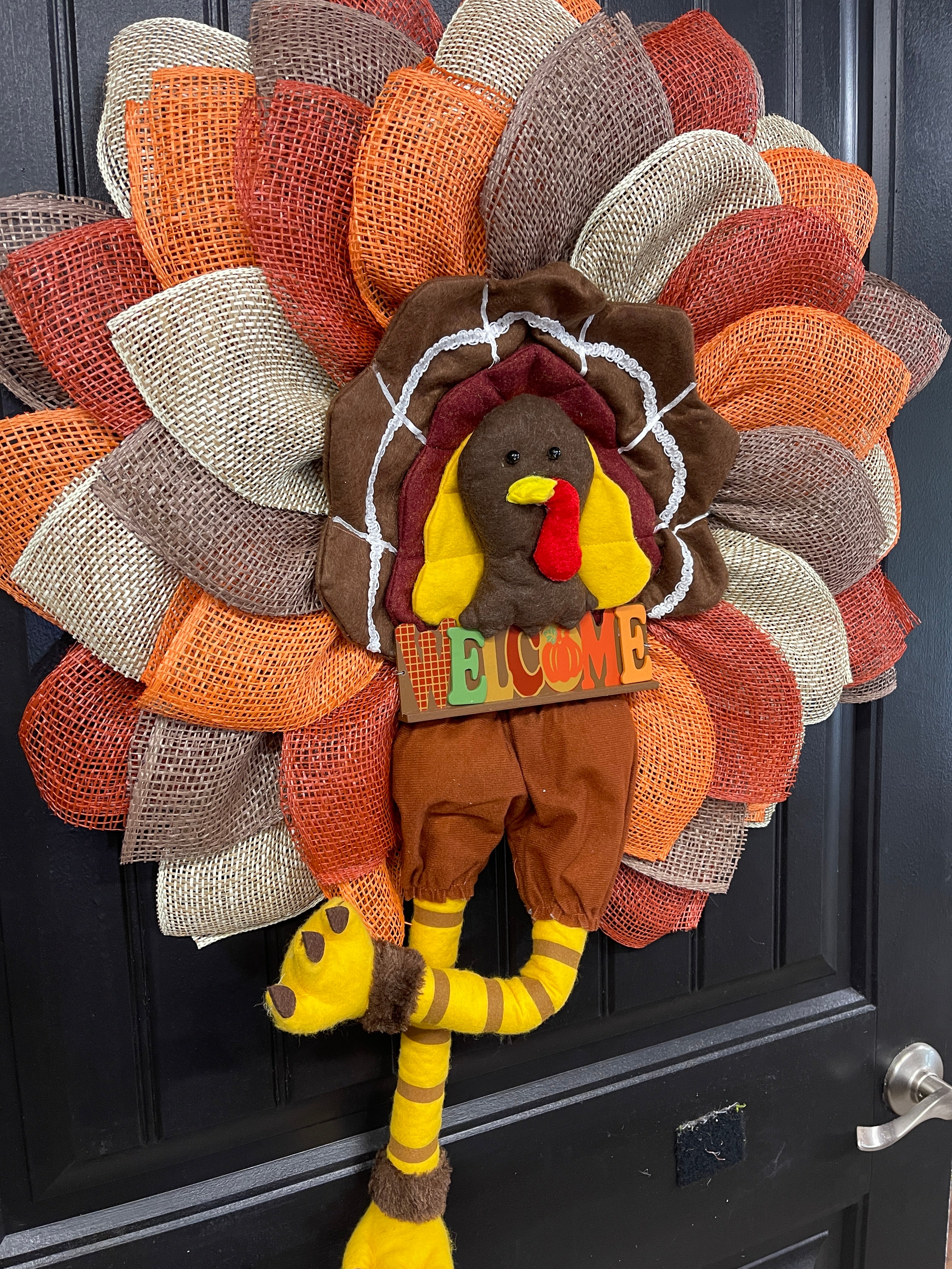 Storm Door Turkey Wreath – Flat Mesh Fall Door Decor with Welcome Sign – Thanksgiving Front Door Decoration by KatsCreationsNMore