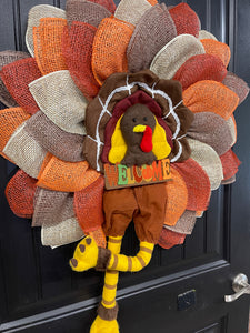 Storm Door Turkey Wreath – Flat Mesh Fall Door Decor with Welcome Sign – Thanksgiving Front Door Decoration by KatsCreationsNMore