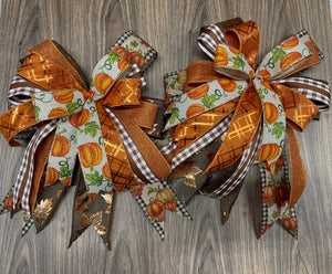 Fall Mantle Bow Set, Pair of Autumn Porch Light Decor, KatsCreationsNMore, Traditional Thanksgiving Wreath Supply