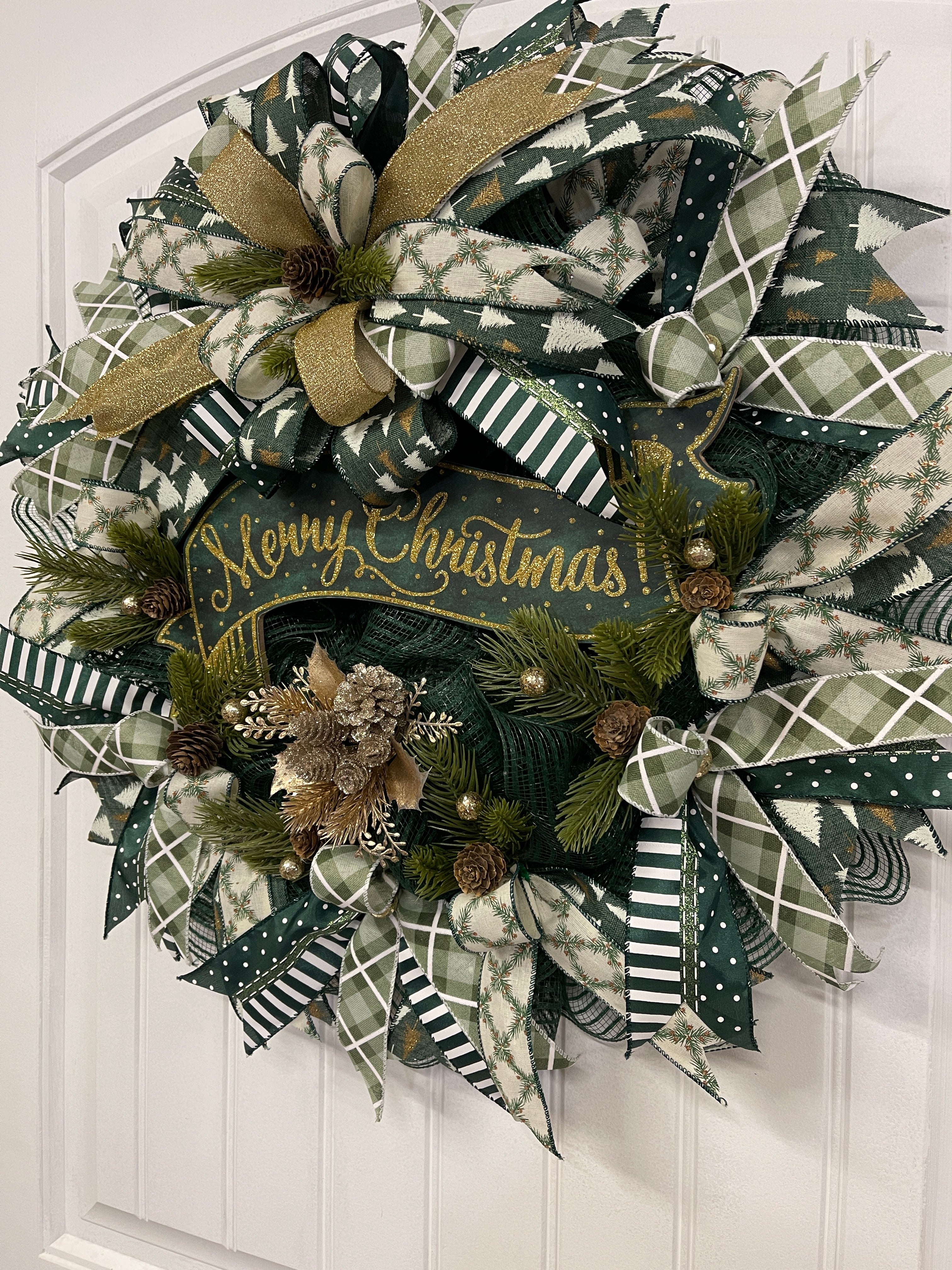 Merry Christmas Banner Wreath, Evergreen Winter Front Door Decor, KatsCreationsNMore