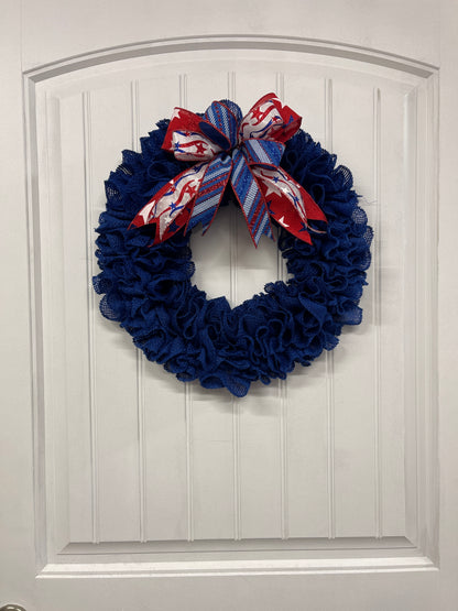 Primitive Country Burlap Wreath, Patriotic Holiday Front Door Decor, Everyday Wreath for Front Door, KatsCreationsNMore
