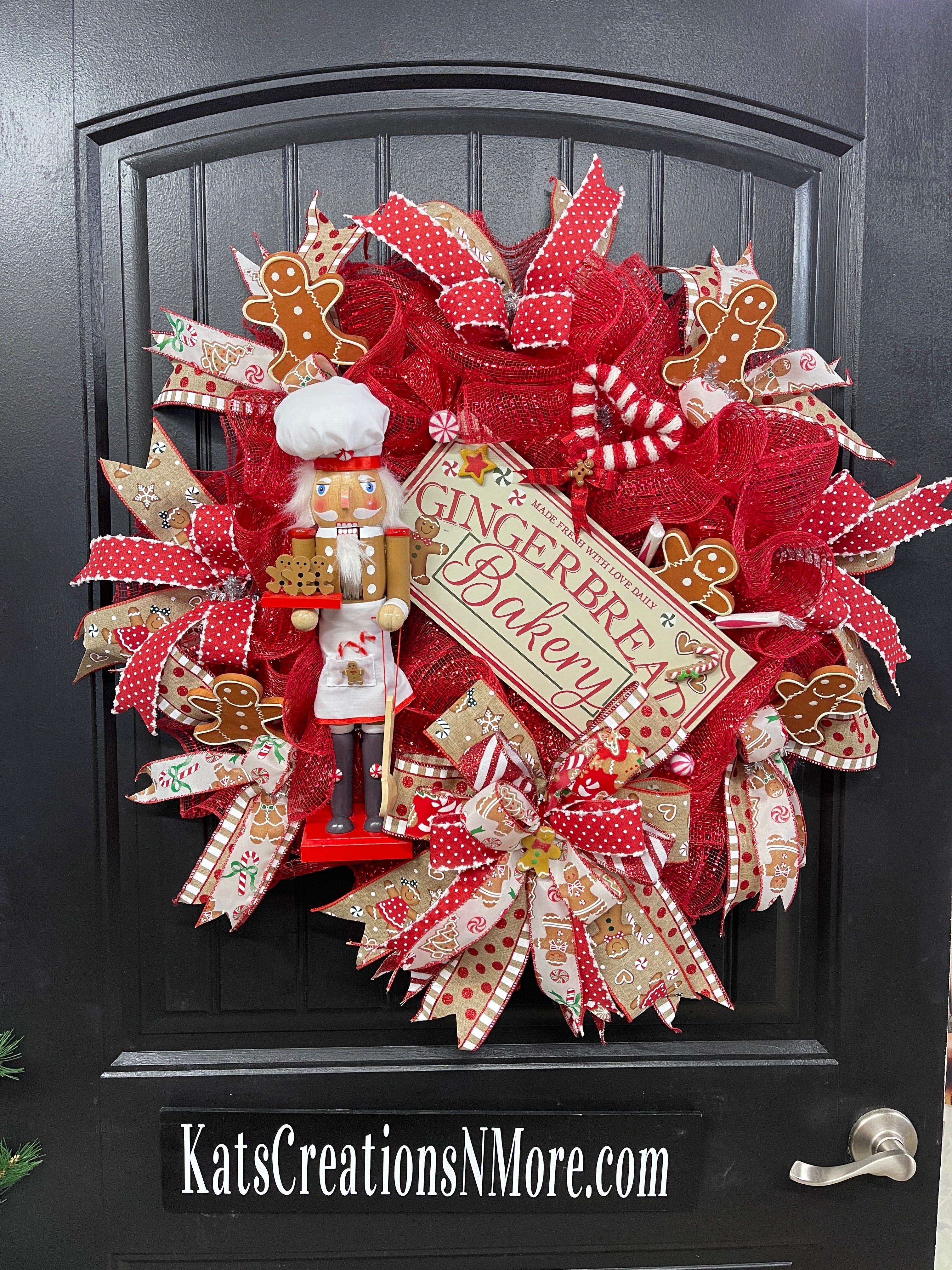 Gingerbread Nutcracker Christmas Bakery Wreath, Holiday Cookies Front Door Decor, KatsCreationsNMore