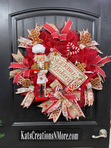 Gingerbread Nutcracker Christmas Bakery Wreath, Holiday Cookies Front Door Decor, KatsCreationsNMore