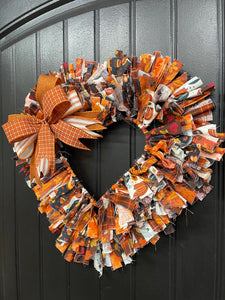 Fall Primitive Rag Wreath, Autumn Country Front Door Decor, KatsCreationsNMore