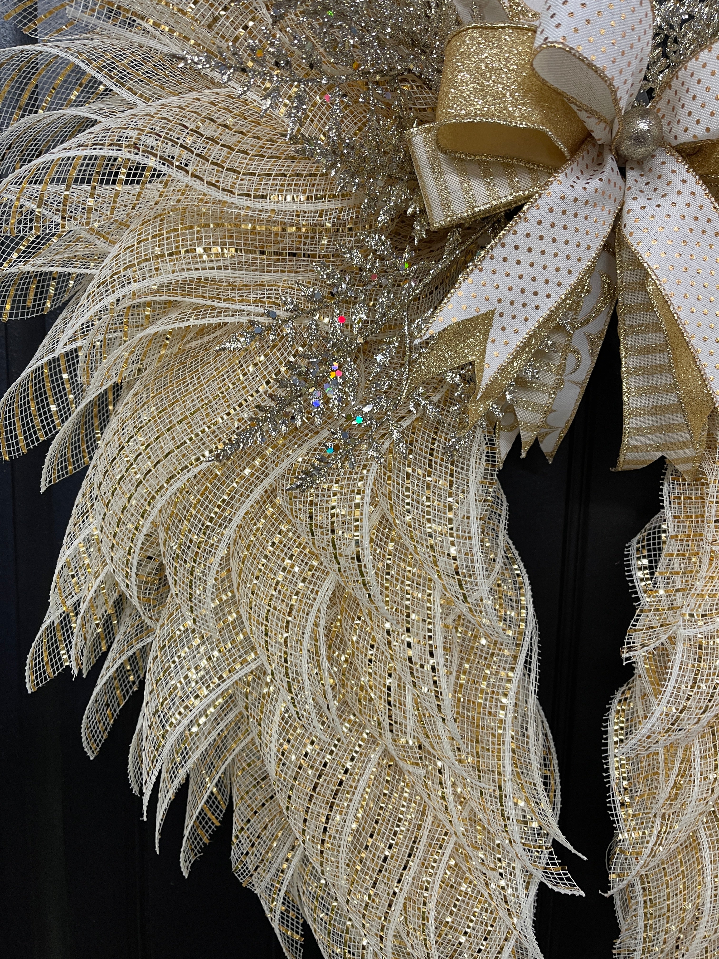 Gold and Cream Angel Wings Wreath, Christmas Holiday Angel Floral Wreath, KatsCreationsNMore