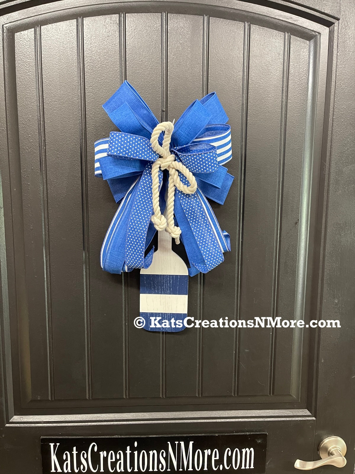 Nautical Blue And White Rope Bow Set, Coastal Lantern Bow, Patriotic Mailbox Bow, Beach House Decor, Front Door Bow Set