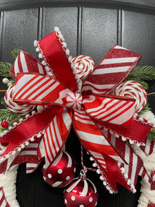 Holiday Candy Cane Chenille Yarn Christmas Wreath by KatsCreationsNMore