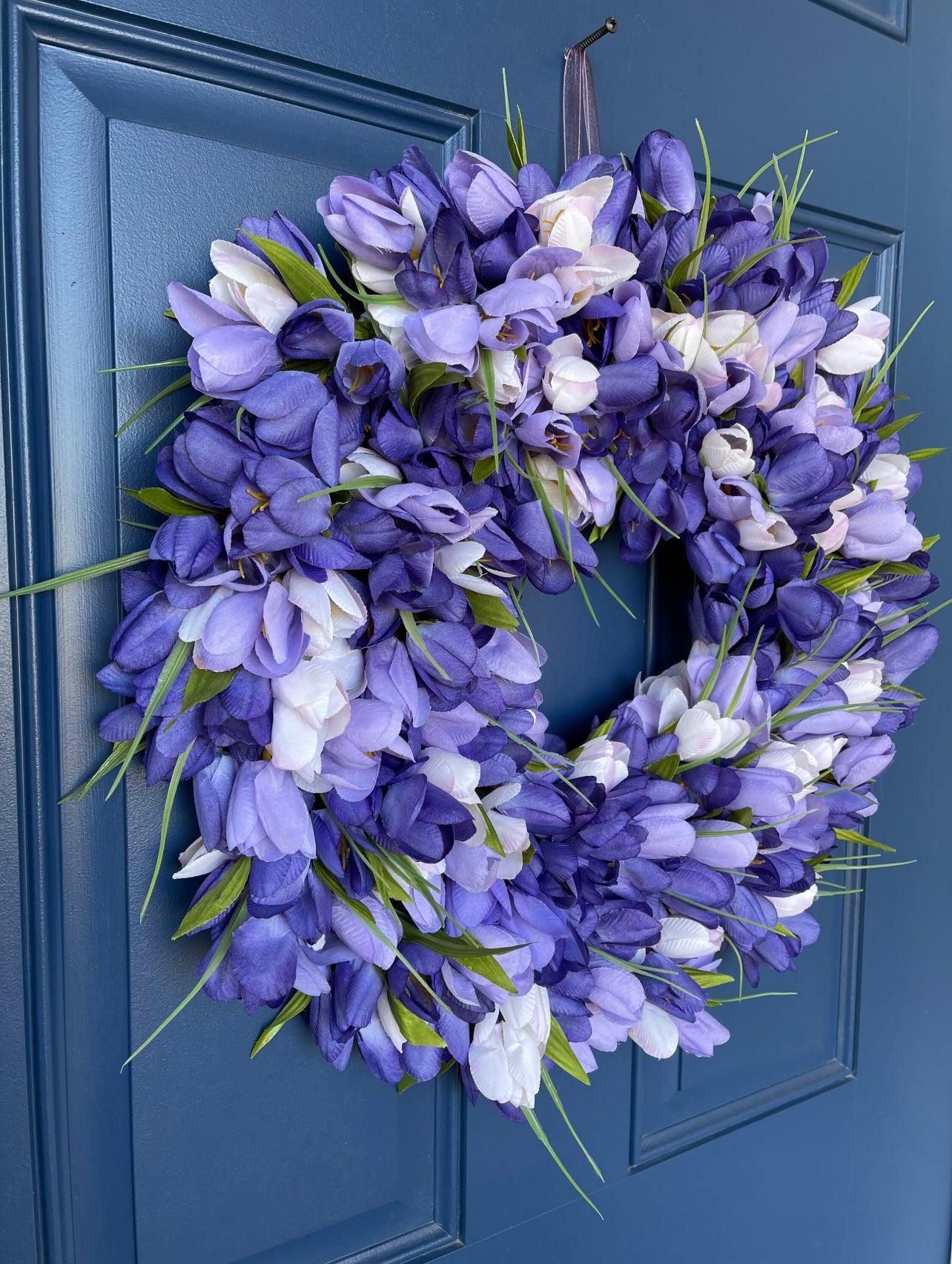 Purple Tulip Wreath, Spring Floral Front Door Decor