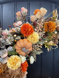 Fall Pumpkin & Floral Grapevine Wreath – Warm Autumn Harvest Door Decor, KatsCreationsNMore