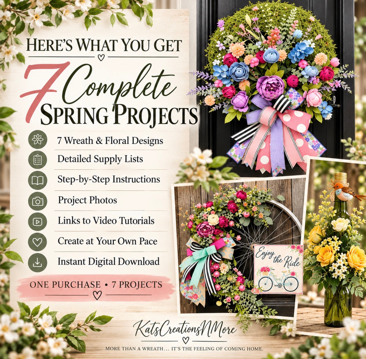 7 Wreath Making Tutorials Bundle, DIY Wreath & Floral Projects, Supply Lists, Video Instructions, Instant Digital Download