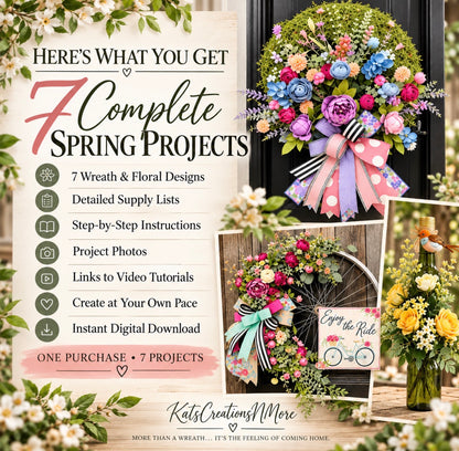 7 Wreath Making Tutorials Bundle, DIY Wreath & Floral Projects, Supply Lists, Video Instructions, Instant Digital Download