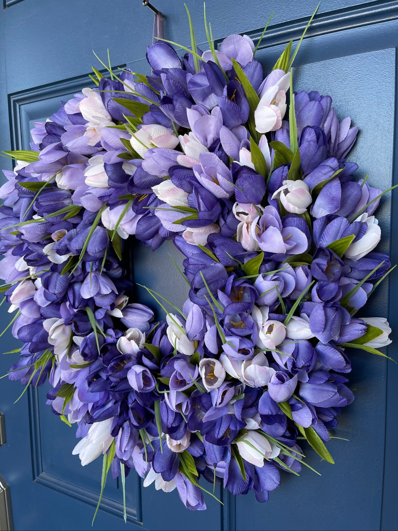 Purple Tulip Wreath, Spring Floral Front Door Decor