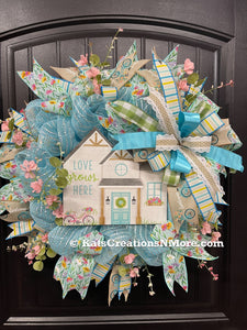 Spring House Wreath, Love Grow Here Everyday Front Door Decor, KatsCreationsNMore