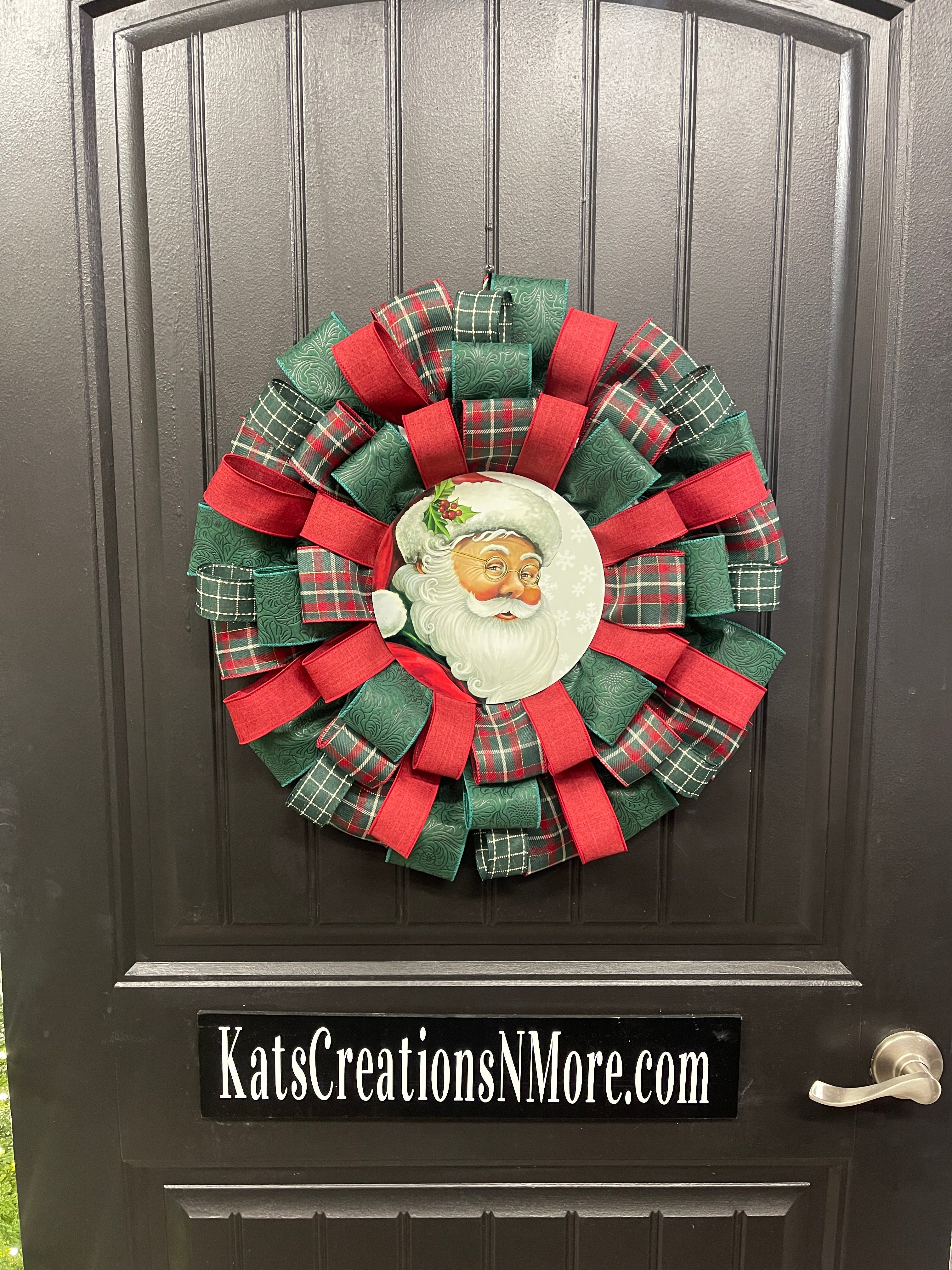 Classic Santa Christmas Ribbon Wreath, Holiday Front Storm Door Decor, KatsCreationsNMore