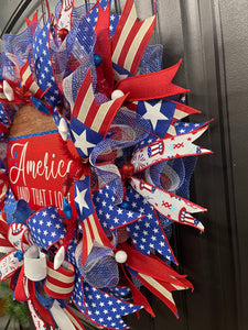 Patriotic American Land That I Love 4th of July Wreath for Front Door by KatsCreationsNMore