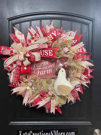 Farmhouse Chicken Country Wreath by KatsCreationsNMore