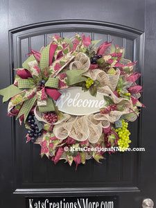 Winery Welcome Wreath, Tuscan Vineyard Front Door Decor, KatsCreationsNMore