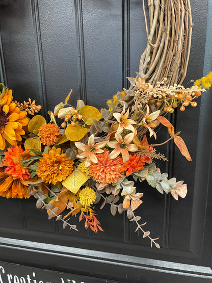 Always Welcome Fall Grapevine Wreath | Handmade Autumn Front Door Decor | KatsCreationsNMore