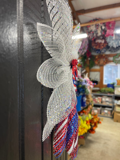 Limited Edition Patriotic Angel – America 250th Anniversary Decor, Liberty Angel Wreath Attachment, Red White Blue Deco Mesh Angel, 4th of July Door Decor, Faith Limited Edition Angel, KatsCreationsNMore