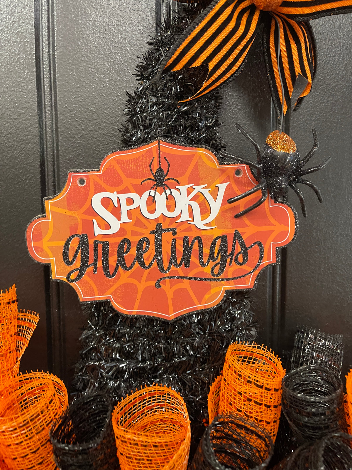 Halloween Witch Hat Spooky Greetings Wreath by KatsCreationsNMore