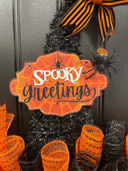 Halloween Witch Hat Spooky Greetings Wreath by KatsCreationsNMore