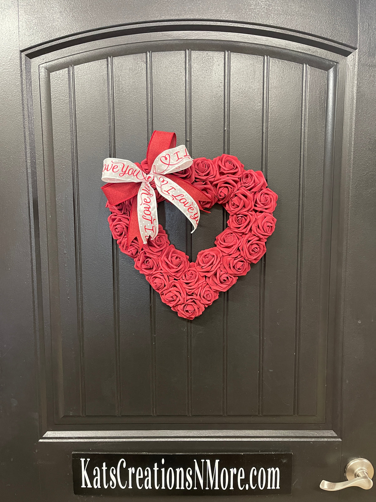 Valentine’s Day Burgundy Rose Heart Shaped Wreath, I Love You Front Door Decor, KatsCreationsNMore