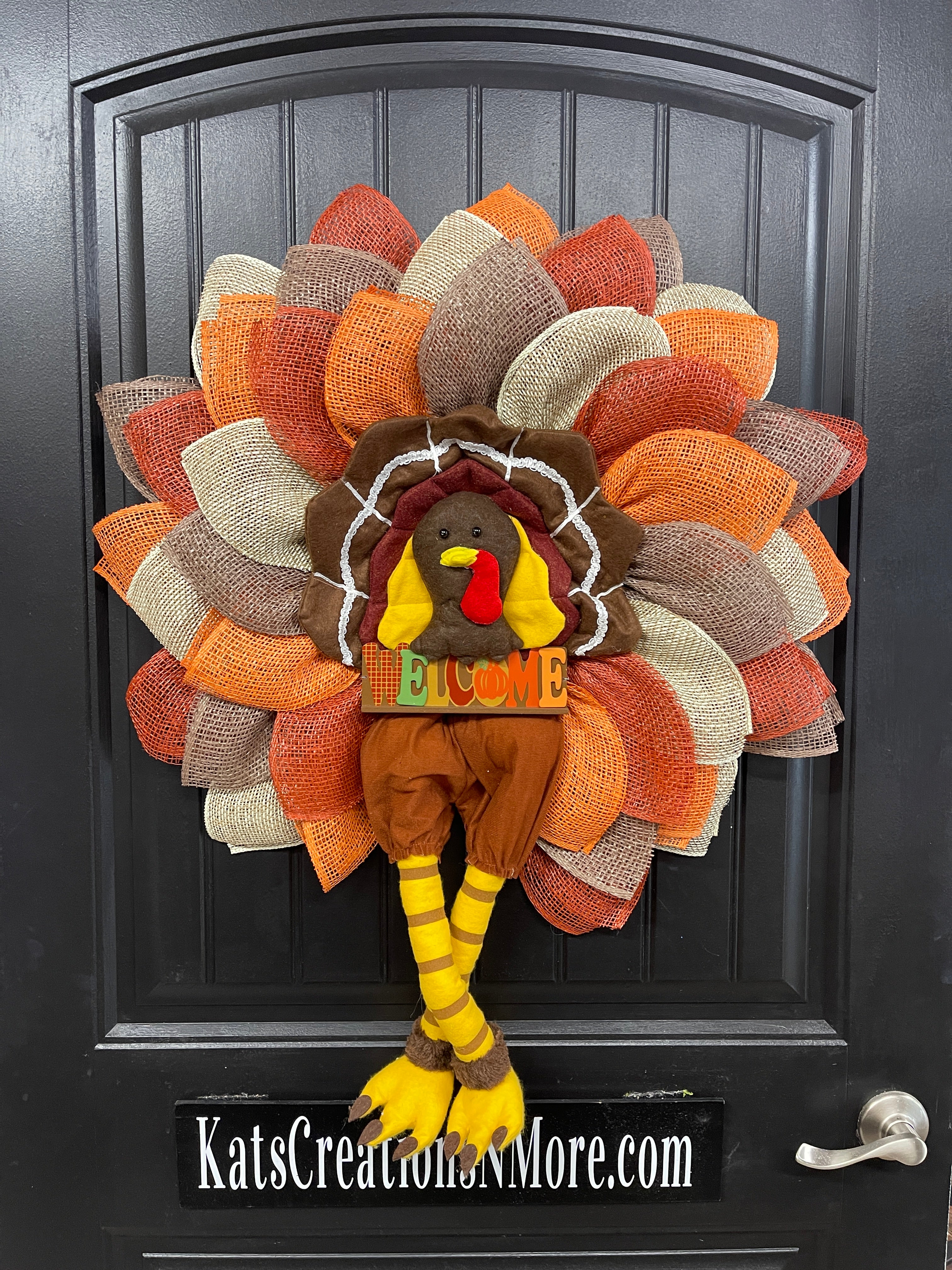 Storm Door Turkey Wreath – Flat Mesh Fall Door Decor with Welcome Sign – Thanksgiving Front Door Decoration by KatsCreationsNMore