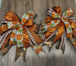 Fall Mantle Bow Set, Pair of Autumn Porch Light Decor, KatsCreationsNMore, Traditional Thanksgiving Wreath Supply