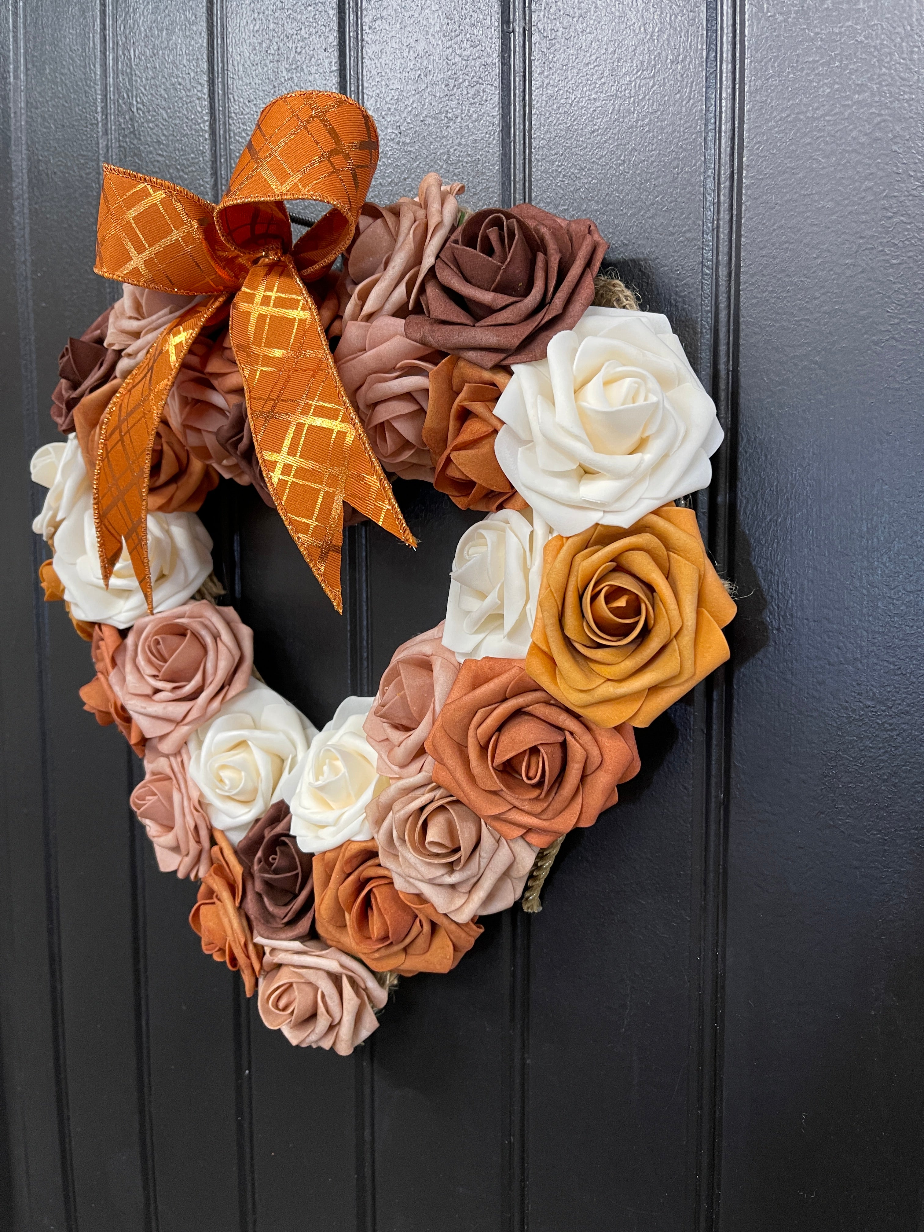 Fall Rose Heart Shaped Wreath, KatsCreationsNMore