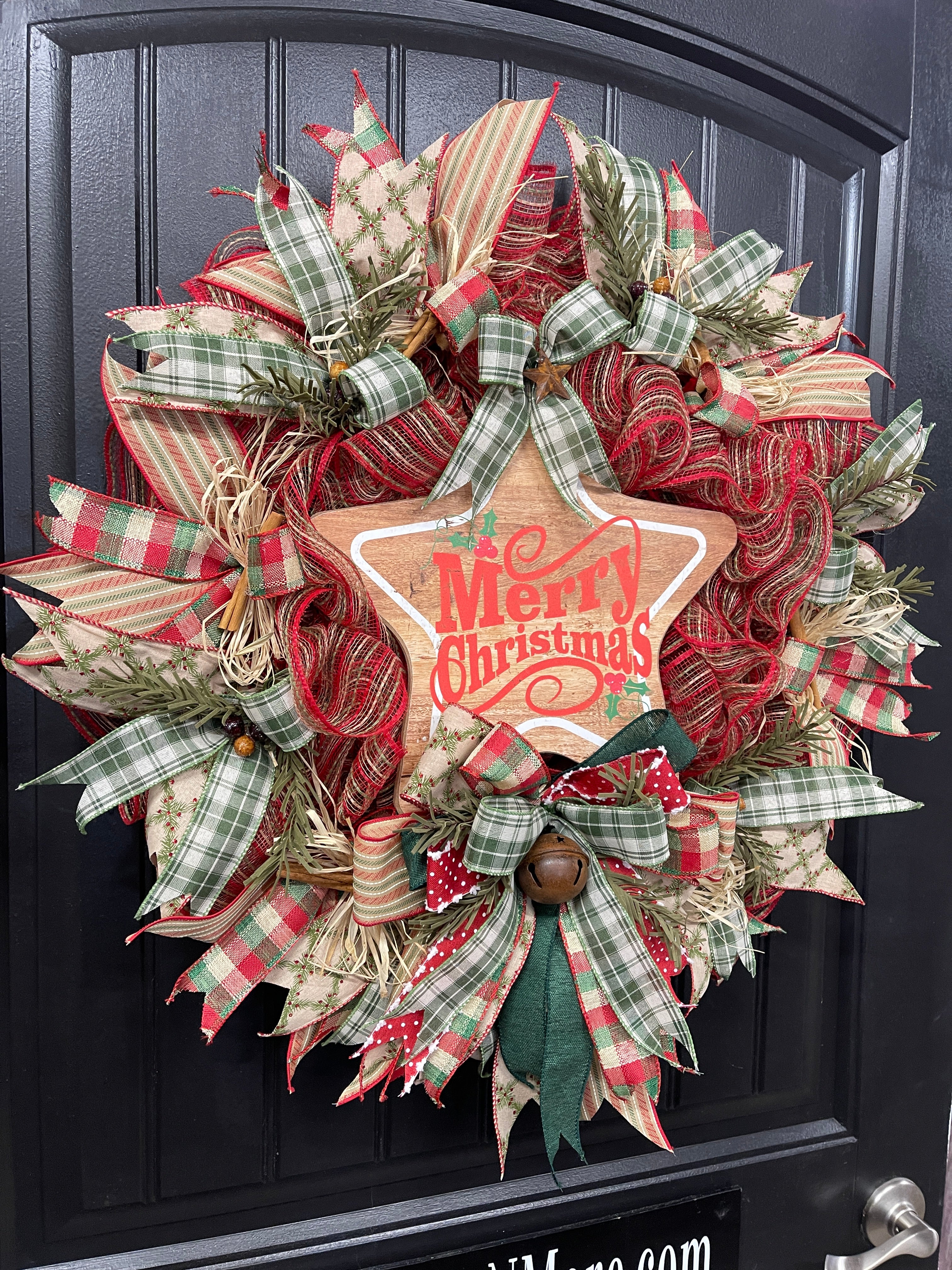 Rustic Country Merry Christmas Star Wreath, Primitive Holiday Front Door Decor, KatsCreationsNMore