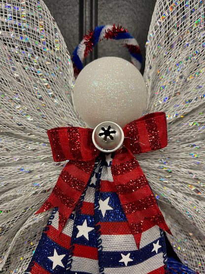 Limited Edition Patriotic Angel – America 250th Anniversary Decor, Liberty Angel Wreath Attachment, Red White Blue Deco Mesh Angel, 4th of July Door Decor, Faith Limited Edition Angel, KatsCreationsNMore