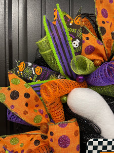Ghost Halloween Wreath for Front Door – Cute Spooky Deco Mesh Wreath with Plush Ghost and Ribbons – Handmade Halloween Decor -  KatsCreationsNMore