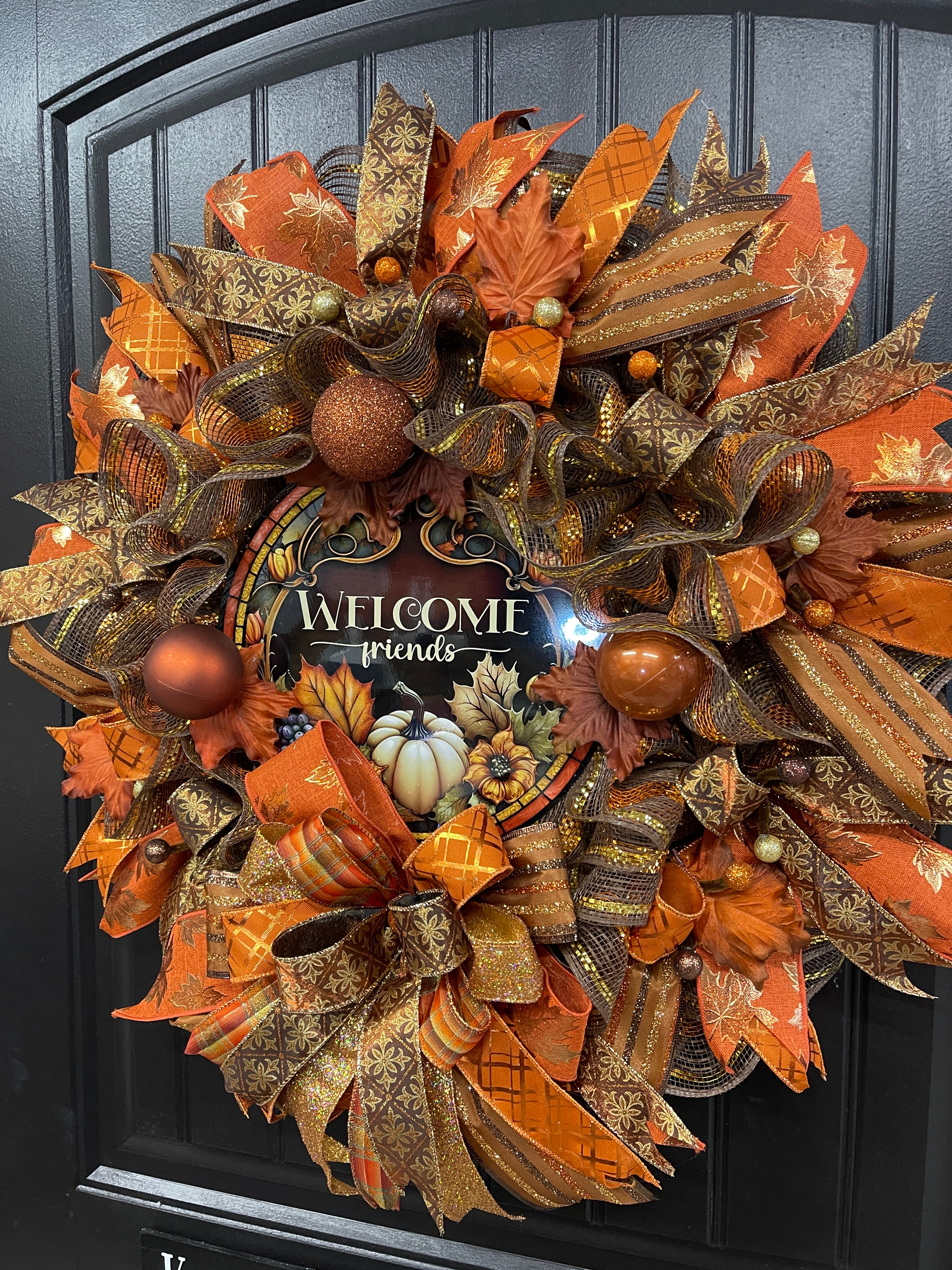 Welcome Friends Fall Wreath, Autumn Leaves Front Door Decor, KatsCreationsNMore