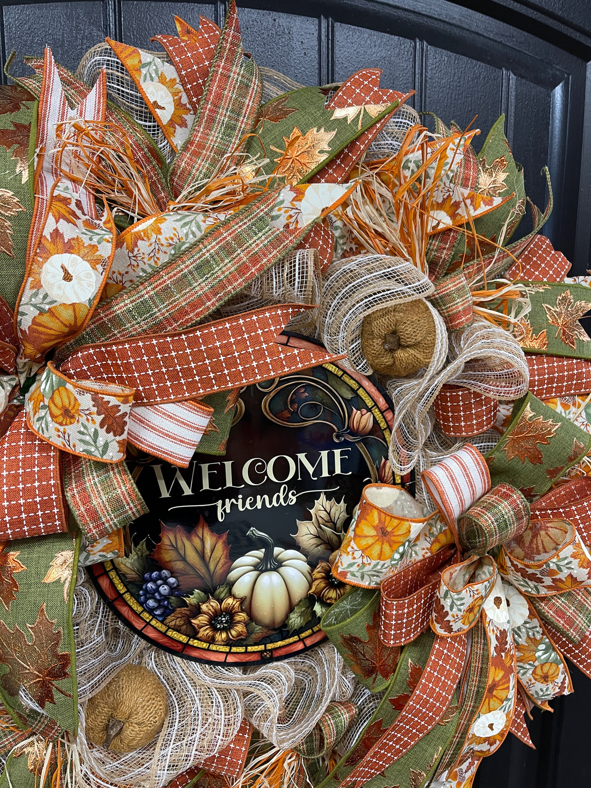 Rustic Welcome Friends Fall Pumpkin Wreath by KatsCreationsNMore