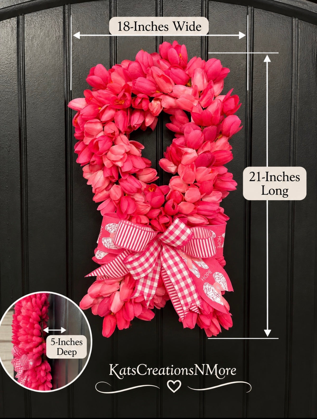 Breast Cancer Tulip Awareness Ribbon Wreath, KatsCreationsNMore