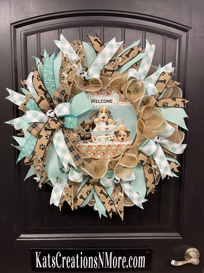 Welcome Dog Kisses Wreath, Puppy Love Front Door Decor, KatsCreationsNMore