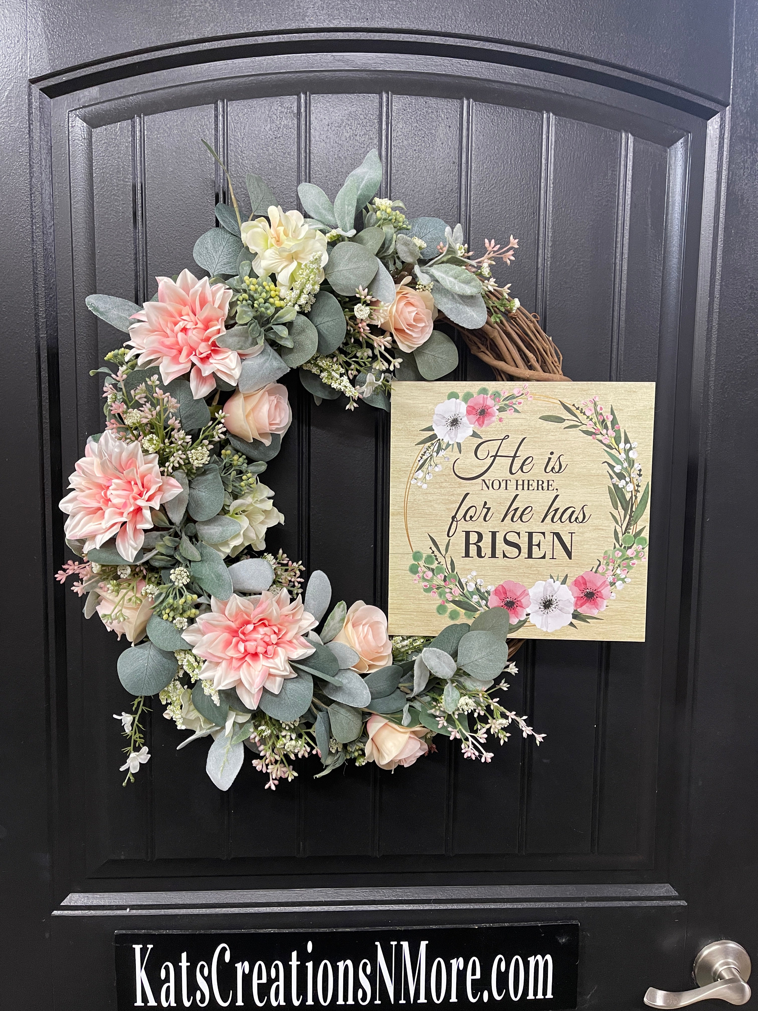 He is Risen Easter Floral Grapevine Wreath, Spring Resurrection Faith Front Door Decor, KatsCreationsNMore