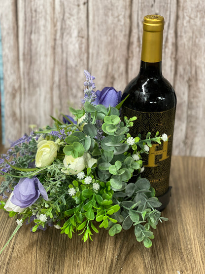 Spring Purple Tulips and Cream Ranunculus Bottle Bouquet, Floral Bridal or Baby Shower Centerpieces, Candle Holders, KatsCreationsNMore