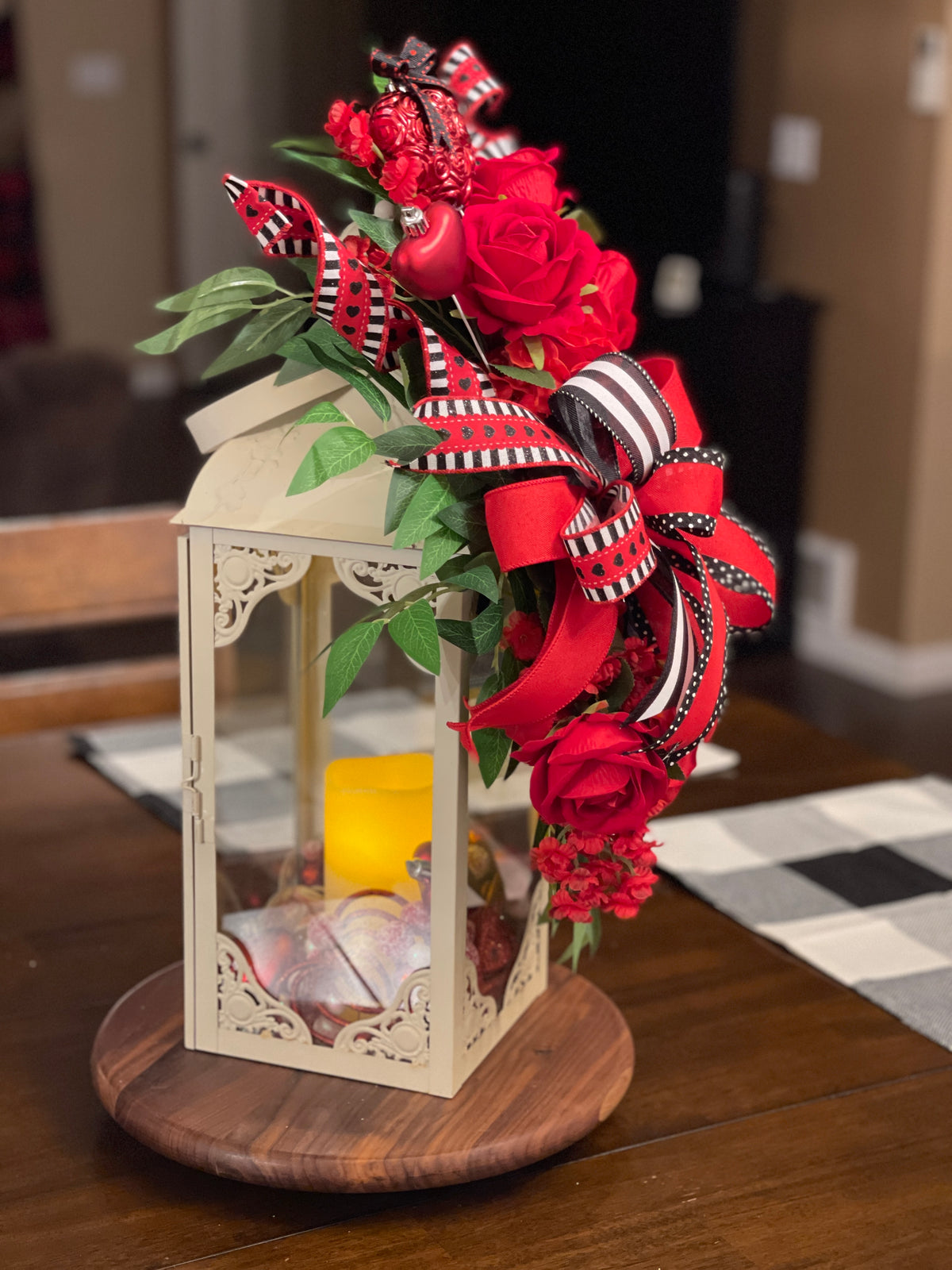 ❤️ Valentine’s Day Lantern Swag | Romantic Red Rose Décor | Lantern or Pillar Swag | KatsCreationsNMore