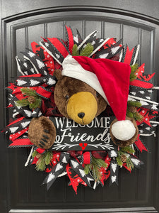 Beary Christmas Welcome Wreath, Mountain Cabin Decor, KatsCreationsNMore