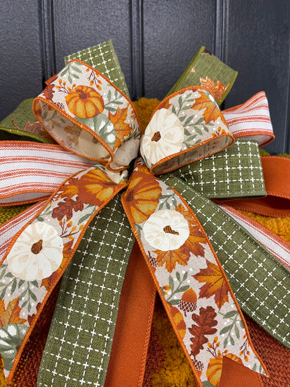 Fall Chenille Yarn Pumpkin, Autumn Wall Hanging, Holiday Front Door Decor, KatsCreationsNMore