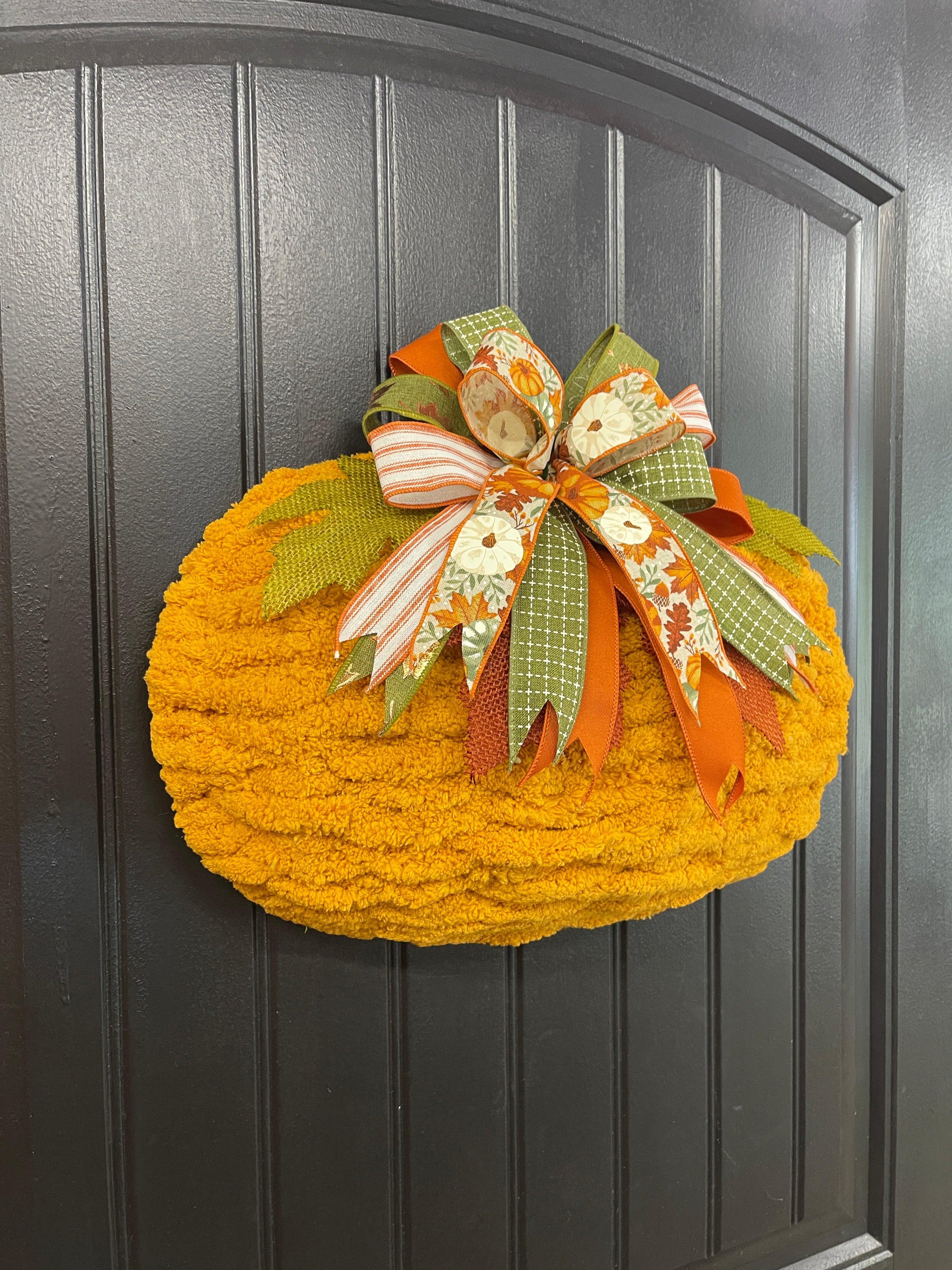 Fall Chenille Yarn Pumpkin, Autumn Wall Hanging, Holiday Front Door Decor, KatsCreationsNMore