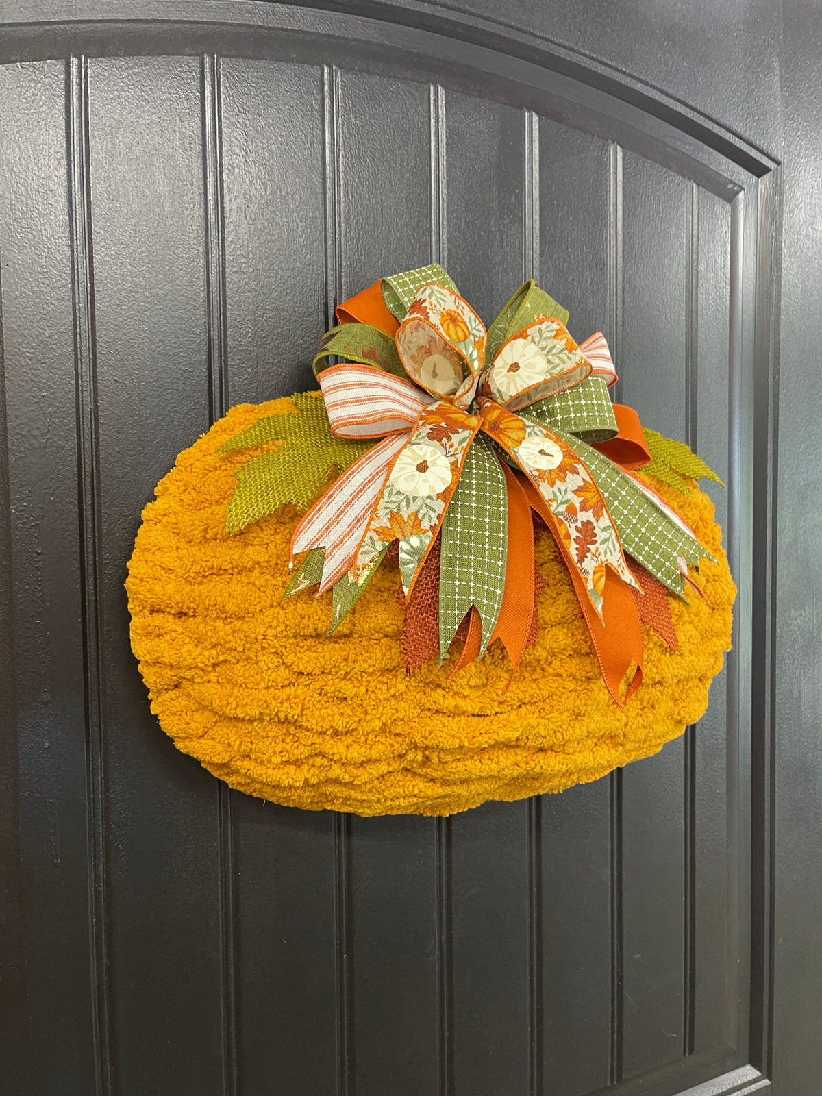 Fall Chenille Yarn Pumpkin, Autumn Wall Hanging, Holiday Front Door Decor, KatsCreationsNMore