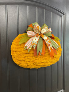 Fall Chenille Yarn Pumpkin, Autumn Wall Hanging, Holiday Front Door Decor, KatsCreationsNMore