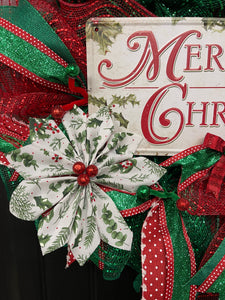 Merry Christmas Classic Deco Mesh Wreath — 25” Storm Door Friendly Holiday Door Décor | KatsCreationsNMore